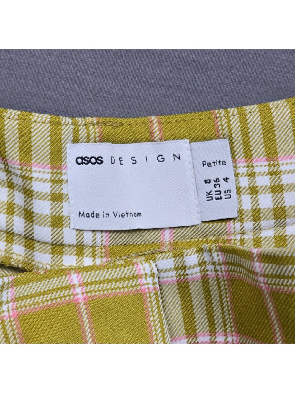 Asos Womens Plaid Pleated Tapered Pants US 4 Petite Green White Pink Check Punk - Picture 2 of 6